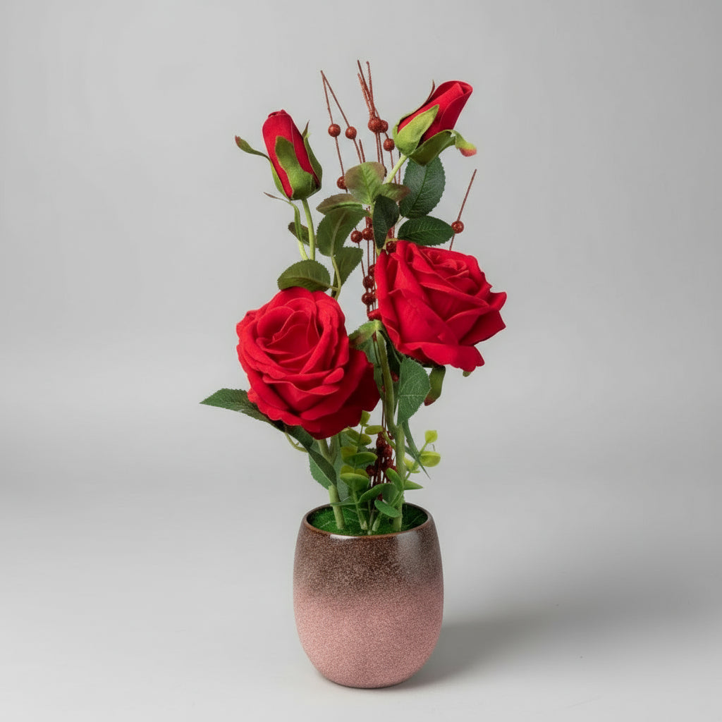 Flower Plant Set with Ceramic Pots – Elegant Artificial Plants for Home & Office Décor