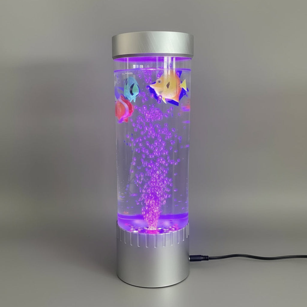حوض أسماك LED لسطح المكتب - مصباح خيالي للأسماك مع أضواء فقاعية وأنبوب رقص مائي