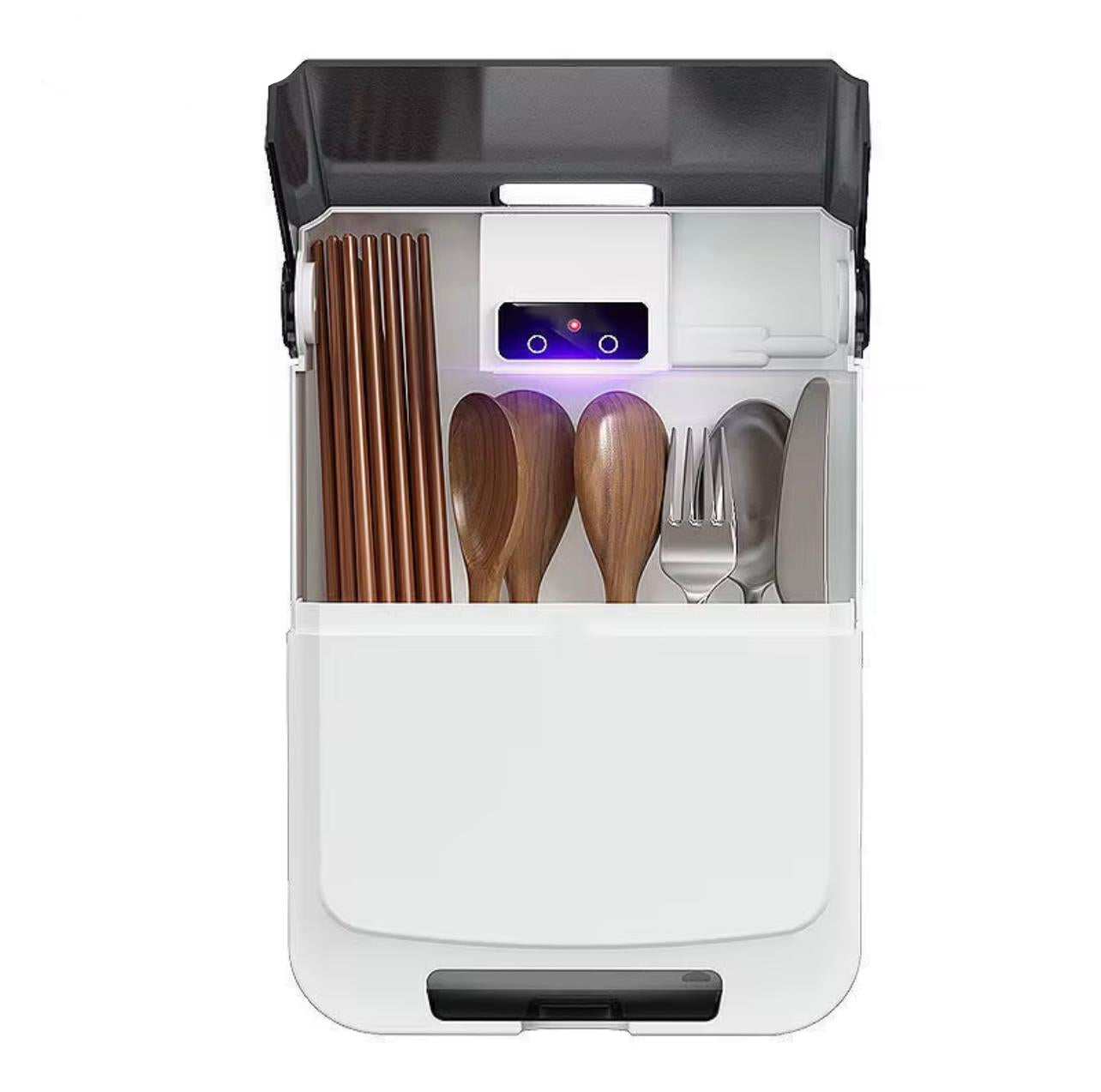 صندوق تخزين وتعقيم عيدان تناول الطعام الذكي الذي يعمل بمنفذ USB - صديق للبيئة ومثبت على الحائط