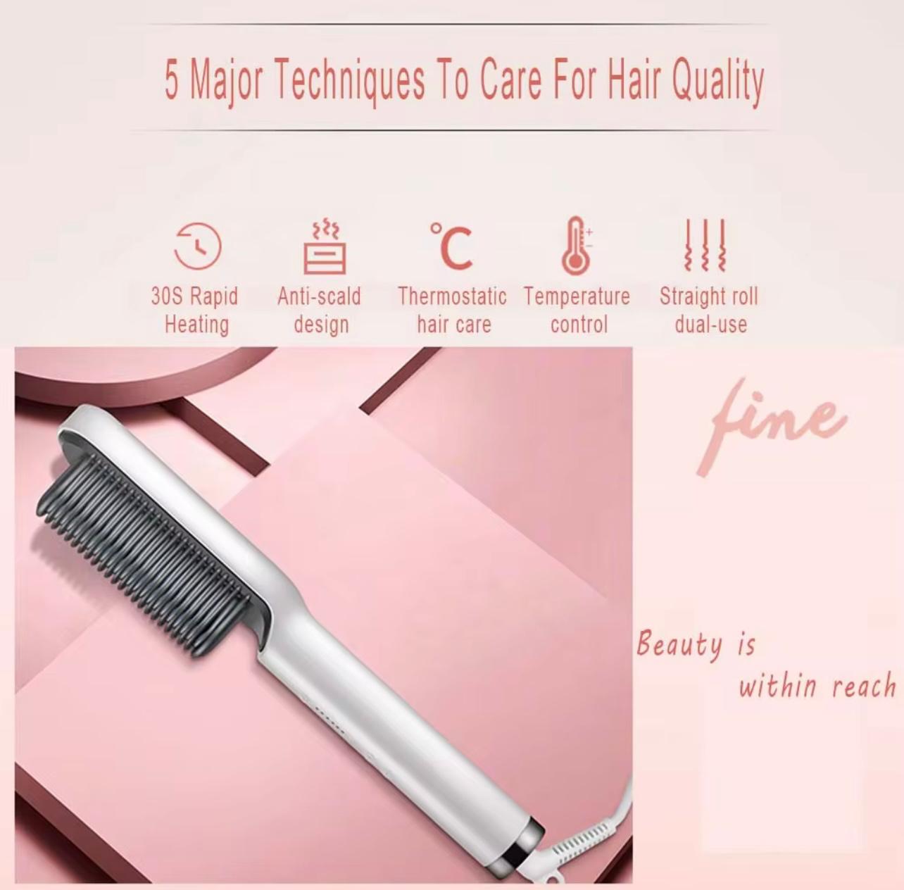 Portable Hair Straightener Brush – Fast Heating Comb with Temperature Control