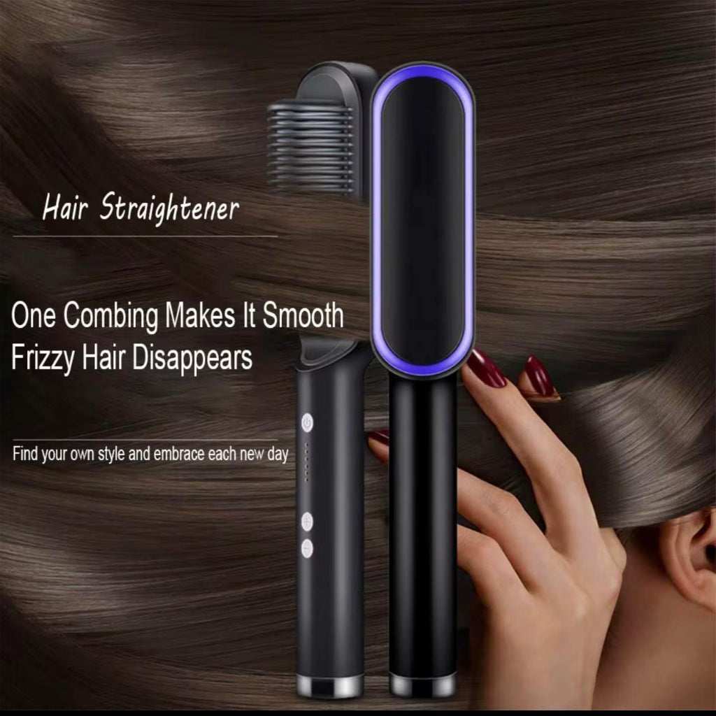 Portable Hair Straightener Brush – Fast Heating Comb with Temperature Control