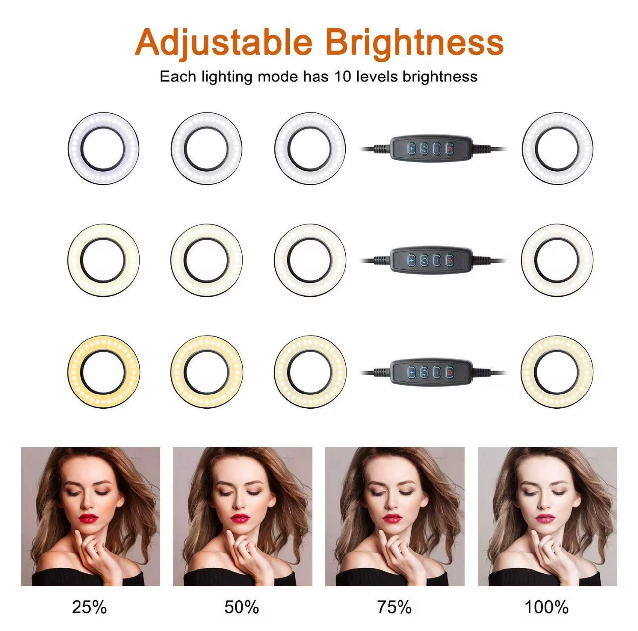ضوء حلقة LED قابل للتعديل مع حامل الهاتف - 3 أوضاع ملونة ، مشبك ذراع مدعوم من USB ، مرن لـ YouTube ، Tiktok ، البث المباشر والمكياج - الأسود