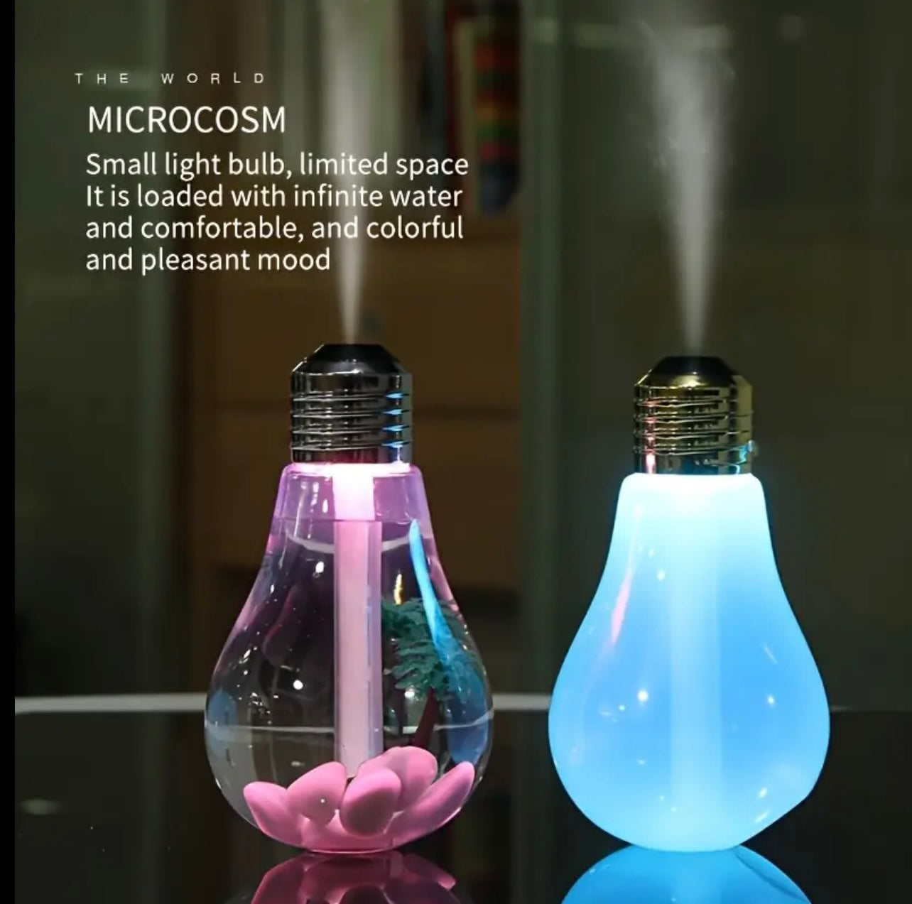 Creative Hanging Light Bulb Mini Humidifier with Colorful Lights, USB Powered, Mist, Button Control, No Battery, Night Light Function, Power Off Protection, Suitable for Office, Home, Desktop Use