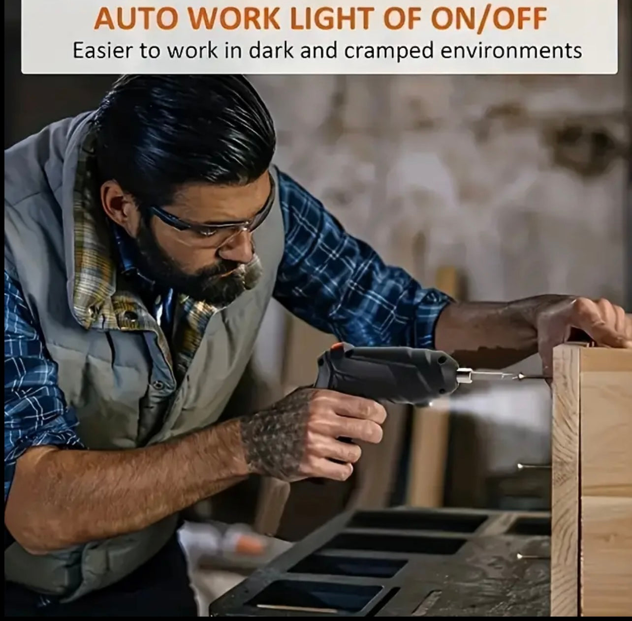 Cordless Electric Screwdriver Kit, Rechargeable Multifunctional Drill Driver with Front LED Light, Handheld Iron Construction, USB Charging, <36V Operating Voltage, 800mAh Lithium Battery, Ideal for Small Home Proiects