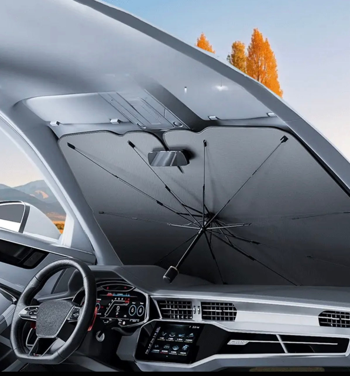 مظلة قابلة للتعديل للسيارة Sunshade - حاجز شمس البوليستر الأسود ونوافذ مع إغلاق سهلة للفة ، حماية للأشعة فوق البنفسجية للداخلية ، درع حرارة السيارة | تصميم قابل للطي | ملحق السيارة المدمجة ، Sun Visor للسيارة
