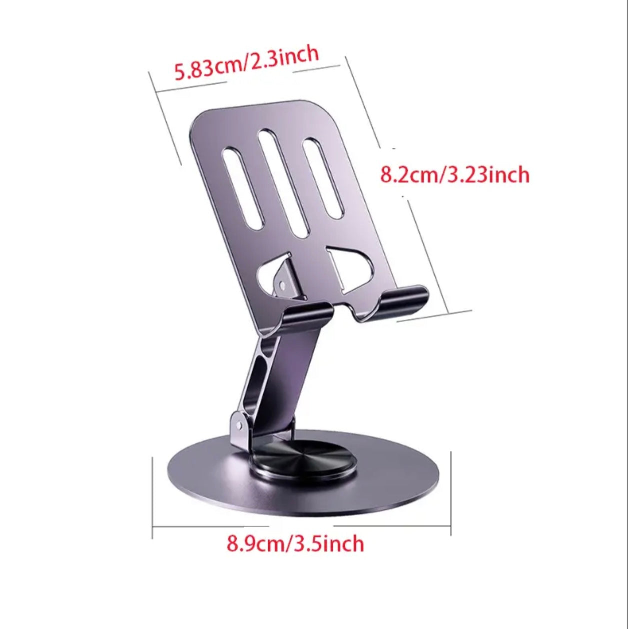 Purple Metal Phone Stand- قاعدة دوارة 360 درجة ، تصميم قابل للطي ، حامل متعدد الوظائف للأجهزة اللوحية والهواتف ، رفيق سطح المكتب المحمول عالي الجودة للمنزل أو المكتب أو السفر ..