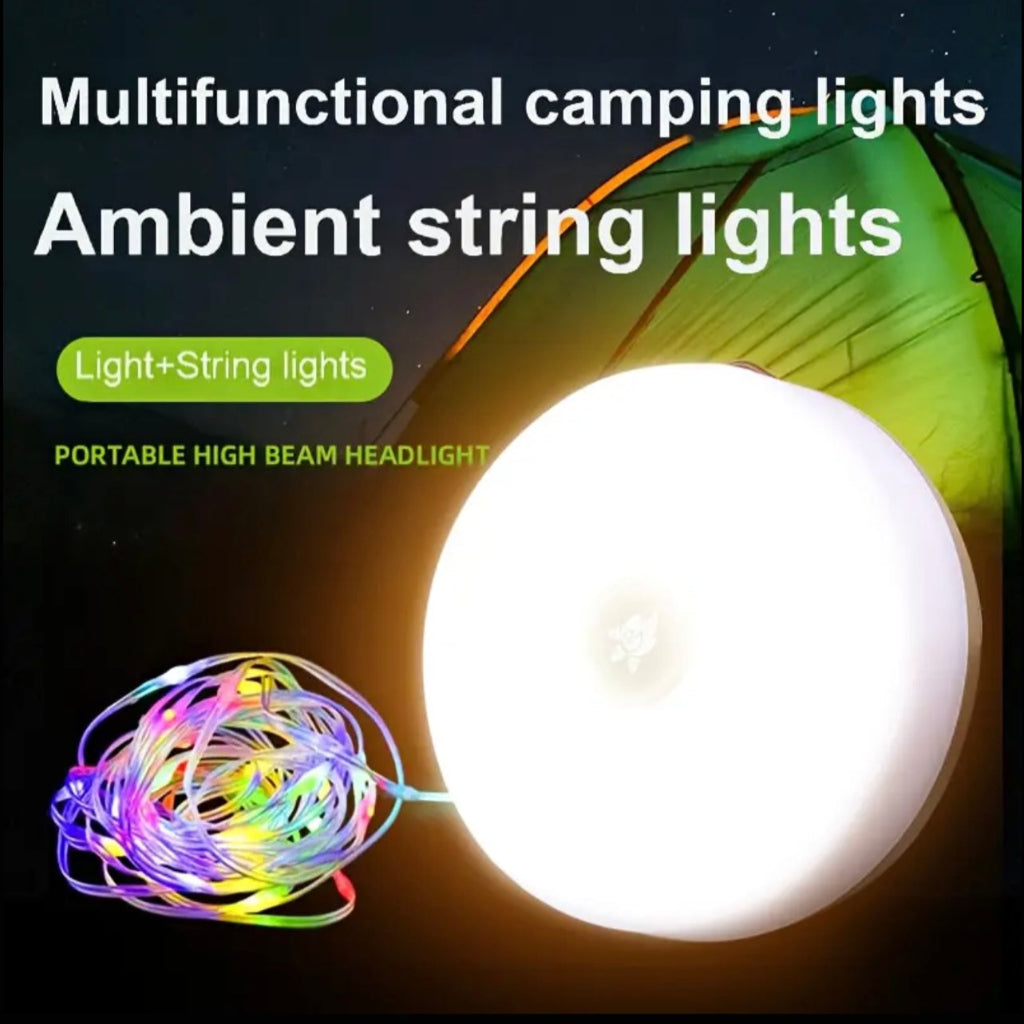 Camping Light Pull String Lamp – RGB Solar & USB Rechargeable, Portable Tent Light