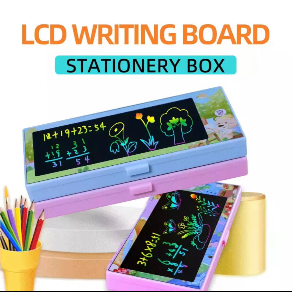 مربع تخزين القلم مخصص طباعة مربع قرطاسية كرتون لطيف علبة قلم رصاص كبيرة مع لوحة الرسم LED 7 بوصة