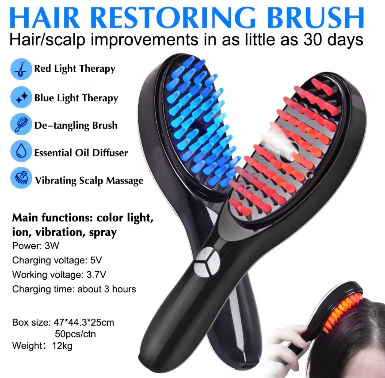 USB Rechargeable Electric Hair Massage Comb with Vibration & Negative Ion Spray - Multi-Functional Scalp Brush for Hydrating and Protecting Hair, Reduces Dryness & Frizz, Ergonomic Design for Comfortable Use