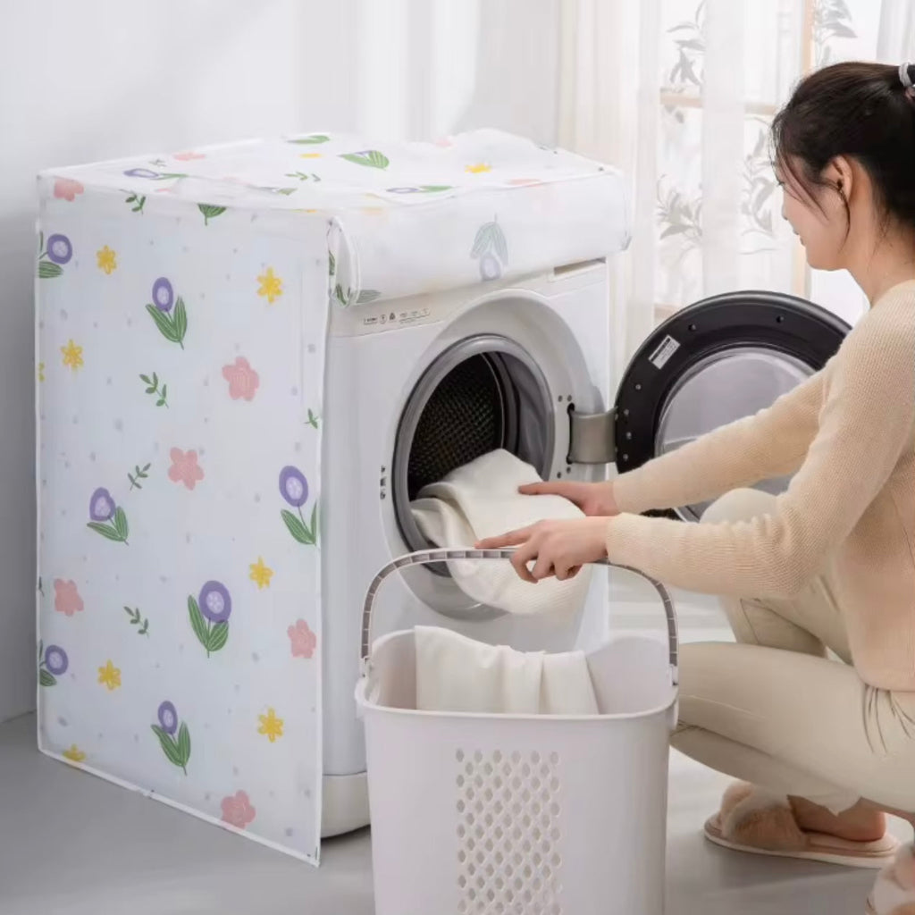 1pc Waterproof PE Drum Washing Machine Cover front load, Thickened Printed Dustproof Protector with Sunlight Protection, Home Laundry Appliance Cover,Random model.