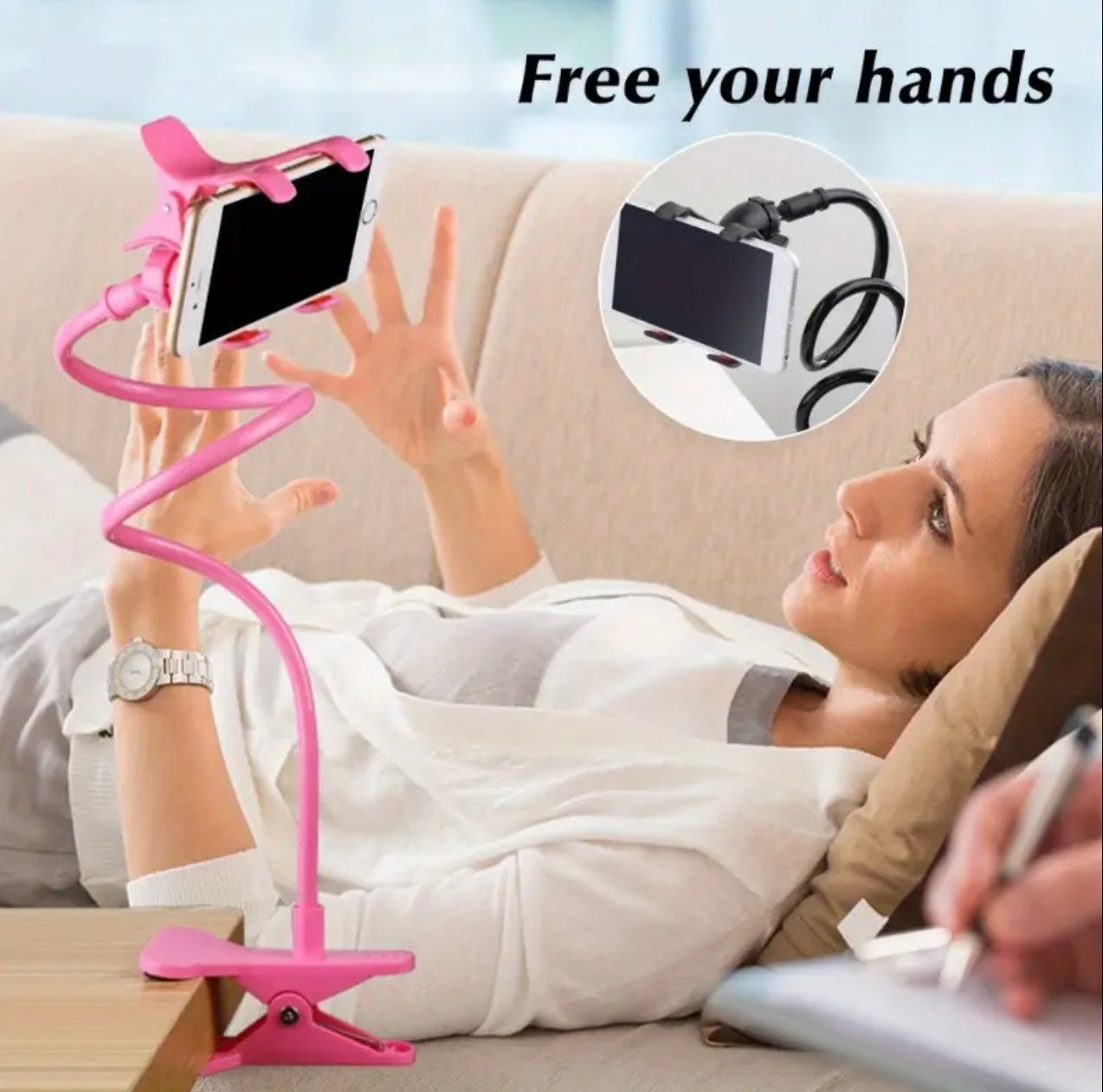 versatile Phone Holder with Adjustable Clip-On Elastic Arm - Non-Slip Sponge Cushion, Ideal for Bedside & Desktop Use, Perfect for All Lazy Postures, Bedside Accessory/Adjustable Clamp|Flexible Stand, Bedside Accessory