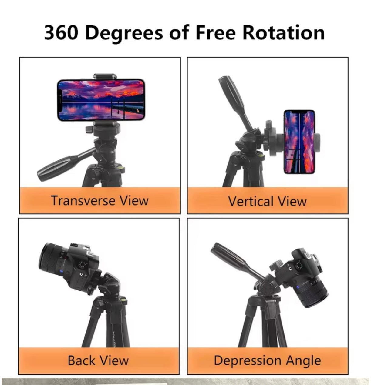 Tripod Stand with Phone Holder, Adjustable Section Legs, Portable for Live Streaming, Fishing Lights, Projectors, Micro DSLR Cameras - Durable & Lightweight