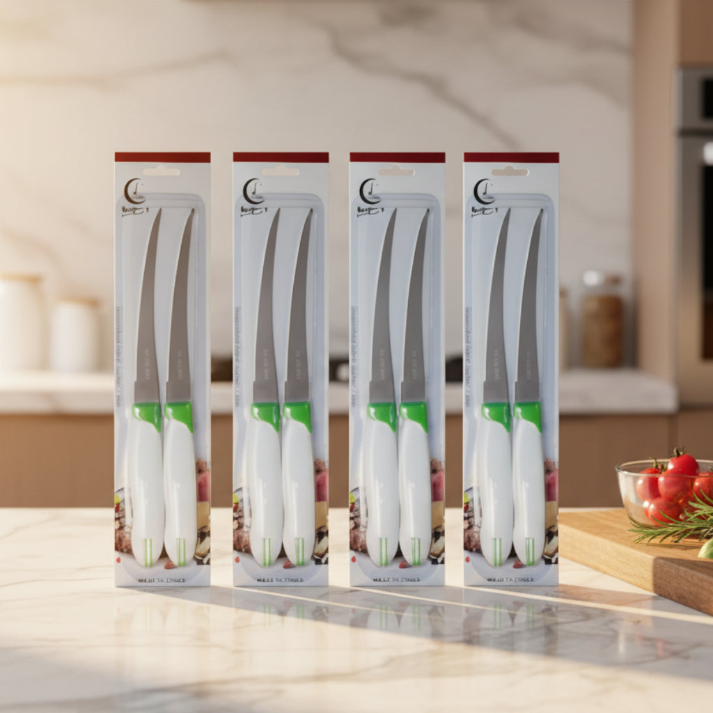 2pcs Premium Stainless Steel Tomato & Snack Knives Set – Sharp Serrated Edge for Effortless Cutting