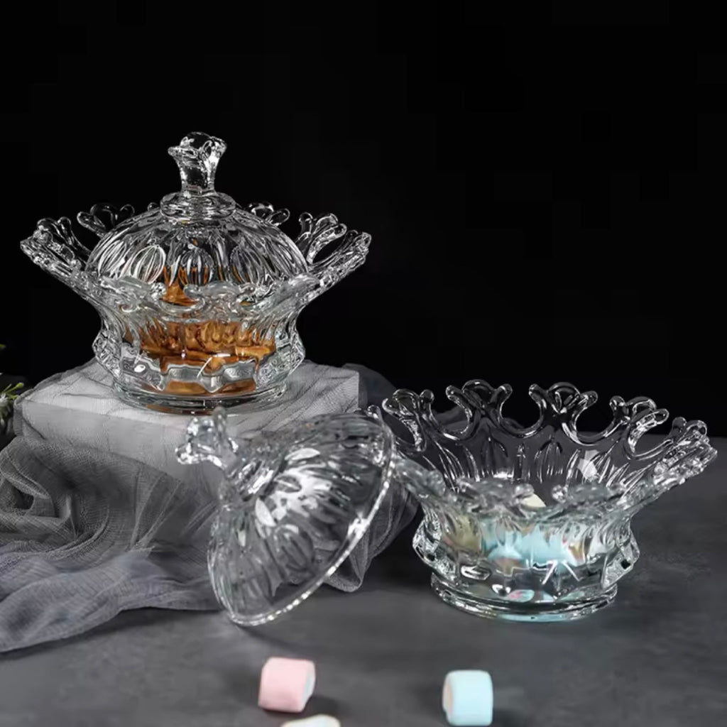 Transparent Glass Dessert Bowl with Lid Creative Household Candy Storage Tank Exquisite Flower Shaped Fruit Salad Bowl Tableware