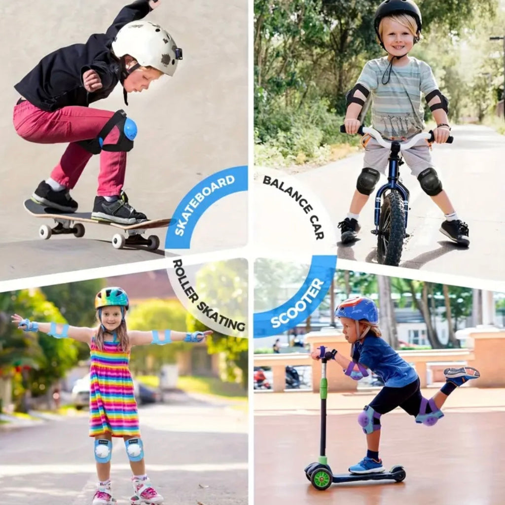 6pcs منصات الركبة للأطفال Kneepads ومنصات الكوع مع ترس طفل مجموعة من وسادات المرفق ووسادات الركبة للأطفال من 3 إلى 8 سنوات مع حراس الرسغ 3in 1 للتزلج على الدراجات الدراجات الدراجات الدراجات الندرج.