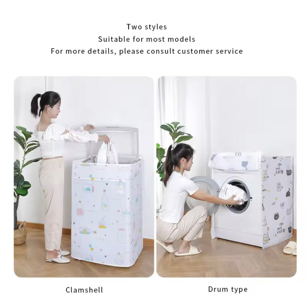 1pc Waterproof PE Drum Washing Machine Cover front load, Thickened Printed Dustproof Protector with Sunlight Protection, Home Laundry Appliance Cover,Random model.