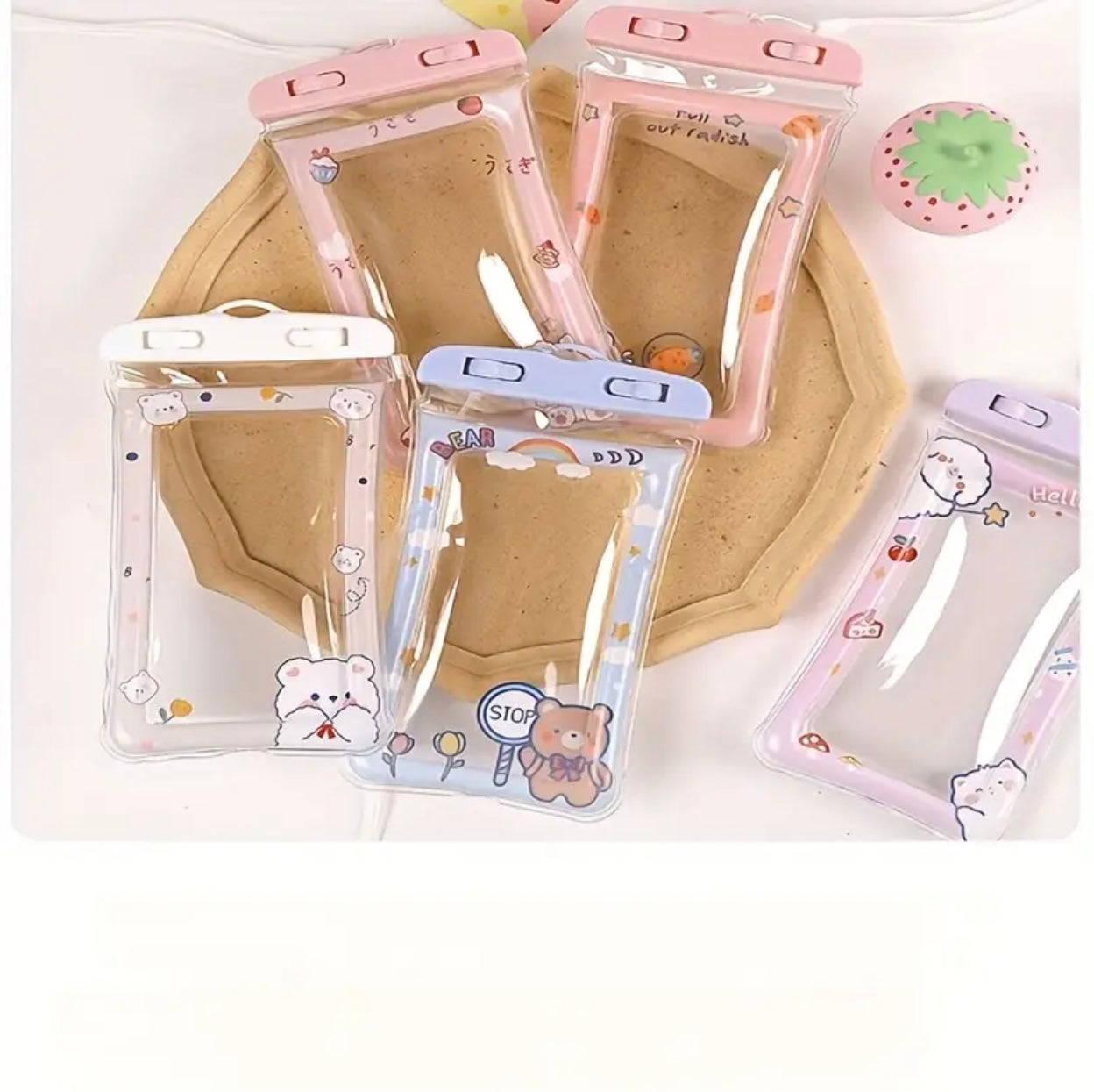 Random Adorable Cartoon Transparent Swim Mobile Pouch with Butterfly & Sun Design - Waterproof, Shockproof, Inflatable, and Durable for Swimming, Diving - Soft PVC Material, Swim Gear | Playful Design | Durable Mobile Case, Mobile water pouch