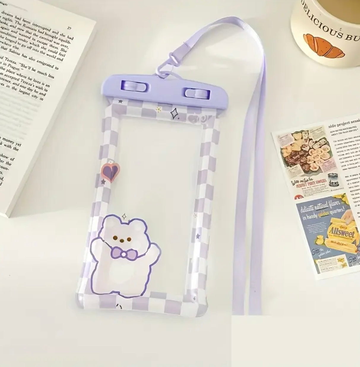 Random Adorable Cartoon Transparent Swim Mobile Pouch with Butterfly & Sun Design - Waterproof, Shockproof, Inflatable, and Durable for Swimming, Diving - Soft PVC Material, Swim Gear | Playful Design | Durable Mobile Case, Mobile water pouch