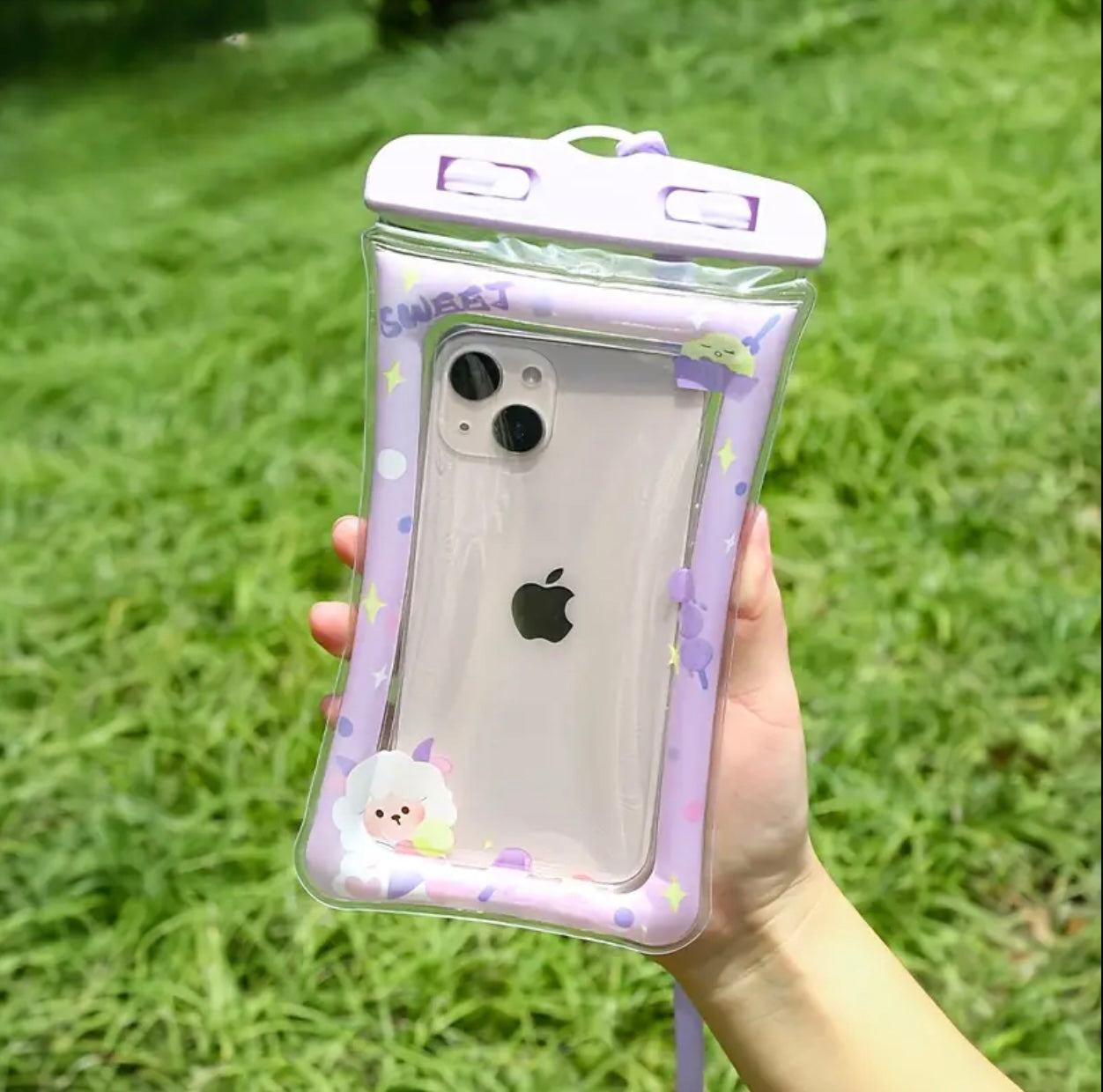 Random Adorable Cartoon Transparent Swim Mobile Pouch with Butterfly & Sun Design - Waterproof, Shockproof, Inflatable, and Durable for Swimming, Diving - Soft PVC Material, Swim Gear | Playful Design | Durable Mobile Case, Mobile water pouch
