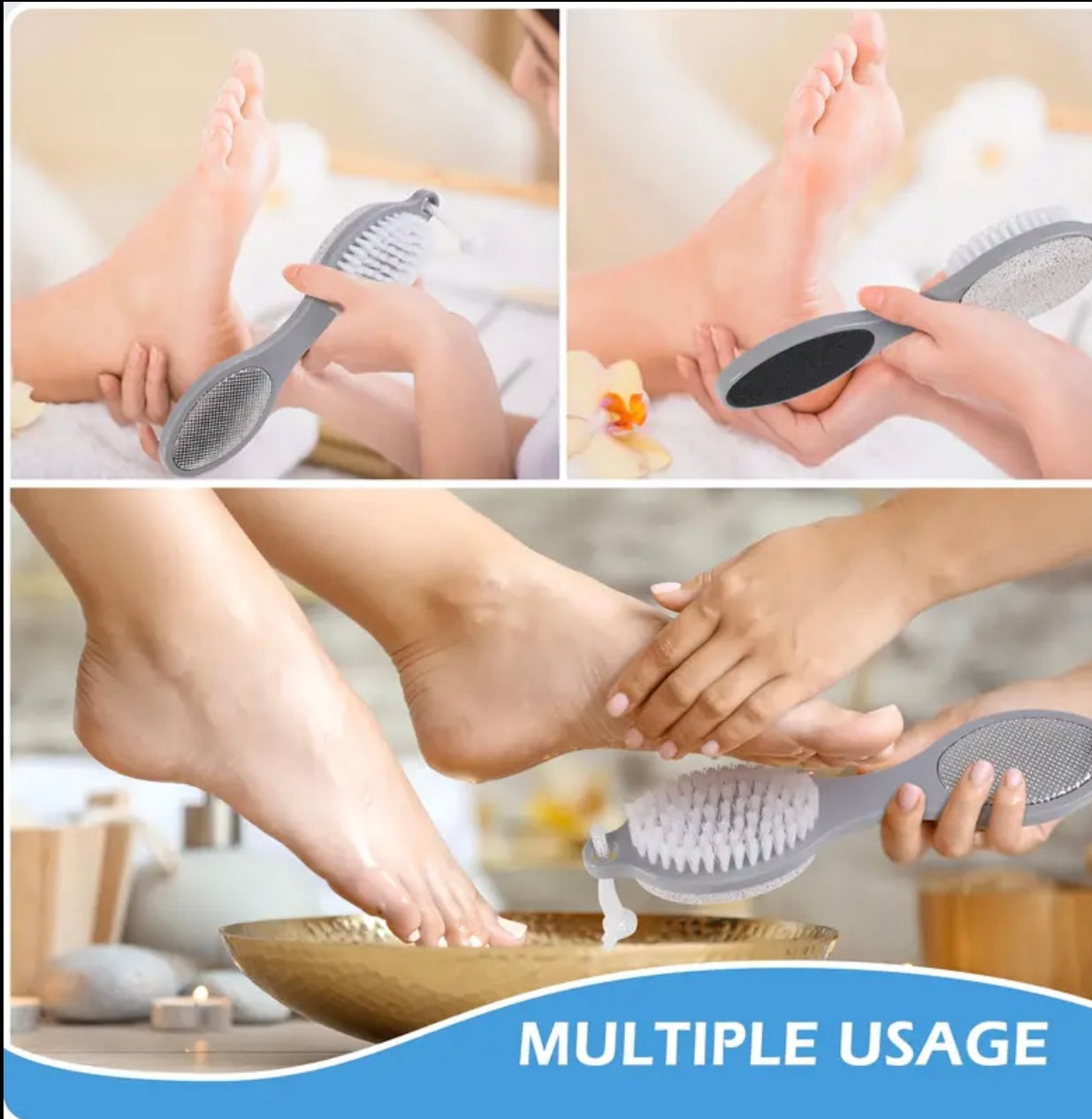 4-in-1  Brush, Suitable for Shower Pumice, Toe Nails and Sandpaper, Foot Brush for Foot Care, Dead Light Beige Remover for Foot Care