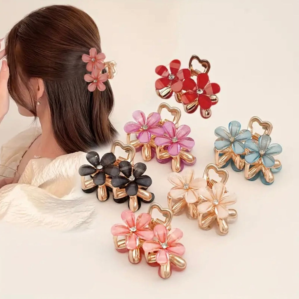 6pcs Elegant Rhinestone Flower Hair Clips for Women - Sparkling MultiColor Floral Claw Clips with Secure Hold, Valentine's Day Hair Accessories for Ponytails, Buns & Updos, Cute Hair Clips