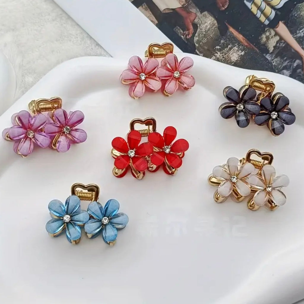 6pcs Elegant Rhinestone Flower Hair Clips for Women - Sparkling MultiColor Floral Claw Clips with Secure Hold, Valentine's Day Hair Accessories for Ponytails, Buns & Updos, Cute Hair Clips