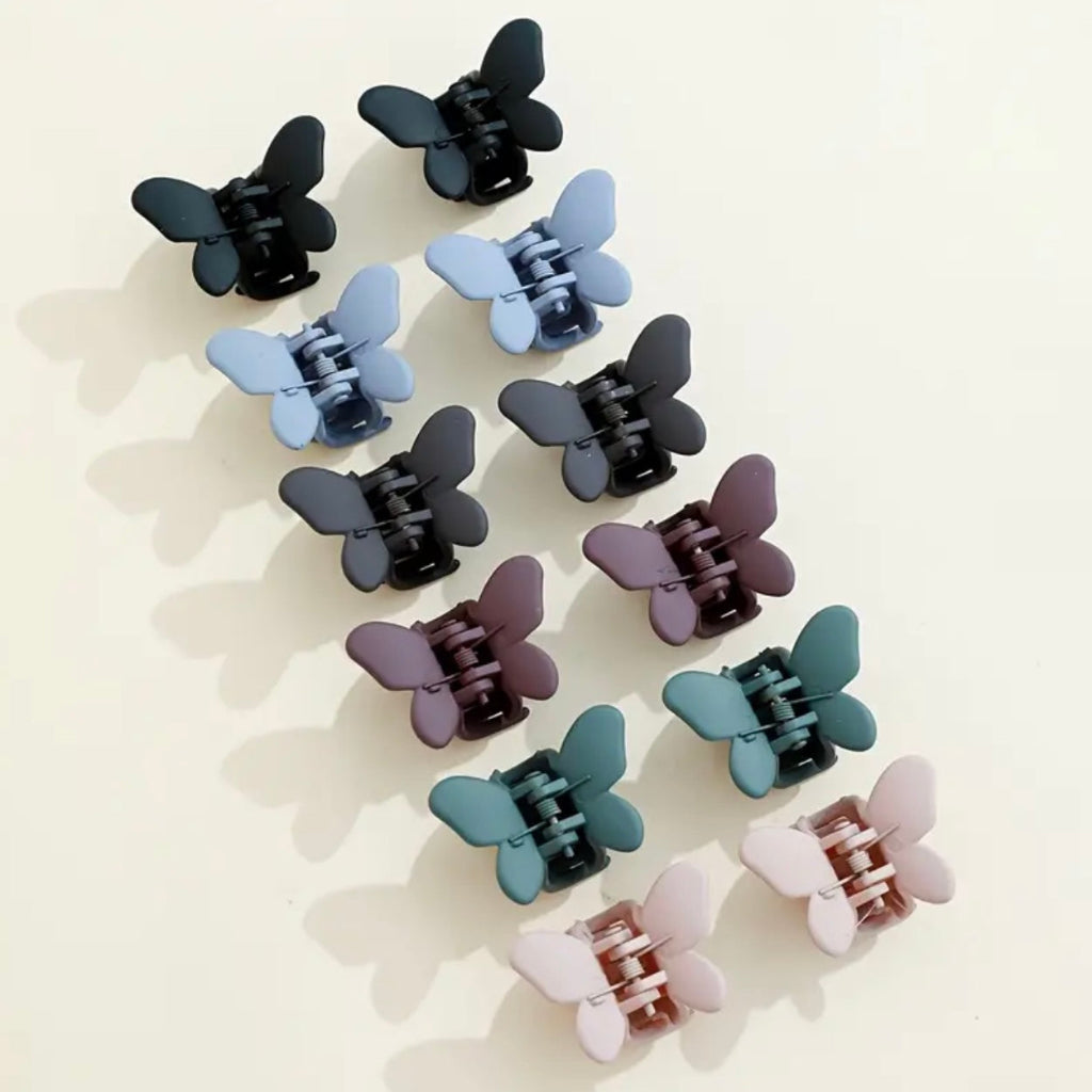 12pcs Pack Mini Butterfly Hair Clips, Non-Slip Grip, Thick Hair Accessories for Girls and Women, Cute Solid Color, Mixed Colors, All-Season, Daily & Casual Use, Plastic Material, Fashion Hair Accessories for Teens