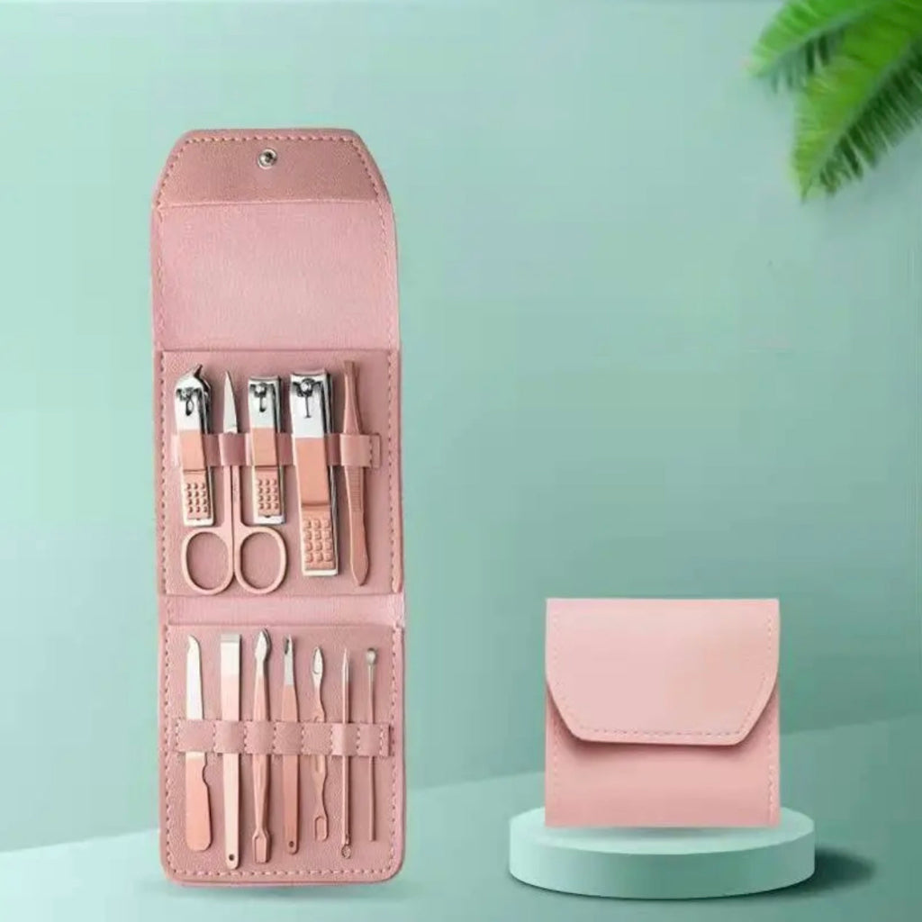 12pcs Manicure Set Stainless Steel Nail Clipper Kit Professional Grooming Kits Face Hand Foot Light Beige Care And Nail Care Tools with Travel Case..