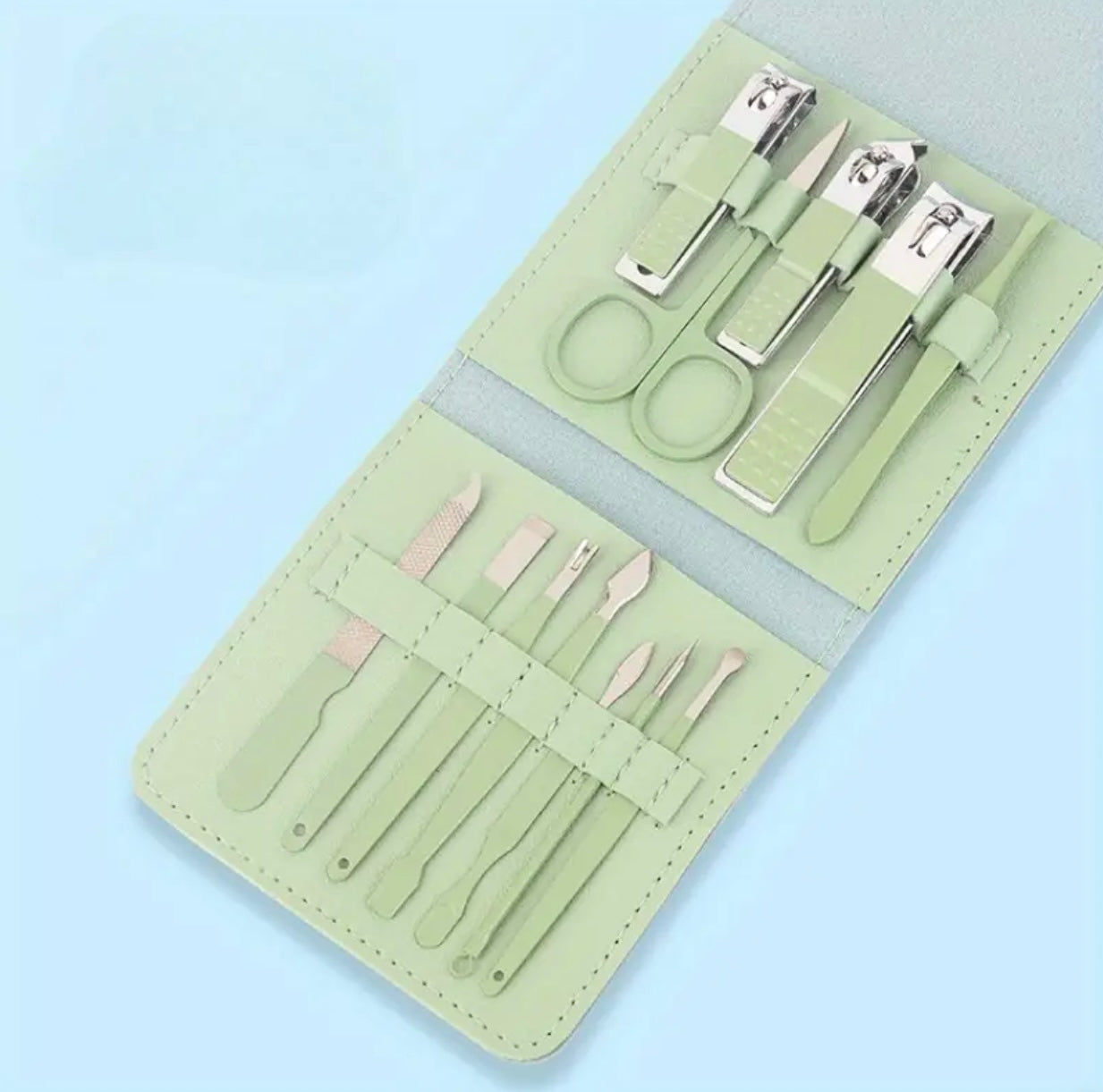 12pcs manicure مجموعة من الفولاذ المقاوم للصدأ مسمار الكليف طقم أدوات الاستمالة احترافية الوجه يدو قدم رعاية بيج رعاية وأدوات رعاية الأظافر مع علبة السفر ..