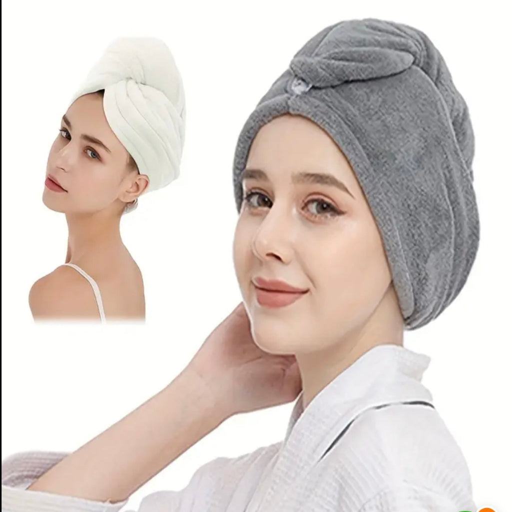 منشفة شعر فائقة الامتصاص وسريعة الجفاف مع زر - قطعة واحدة من غلاف الألياف الدقيقة الناعمة