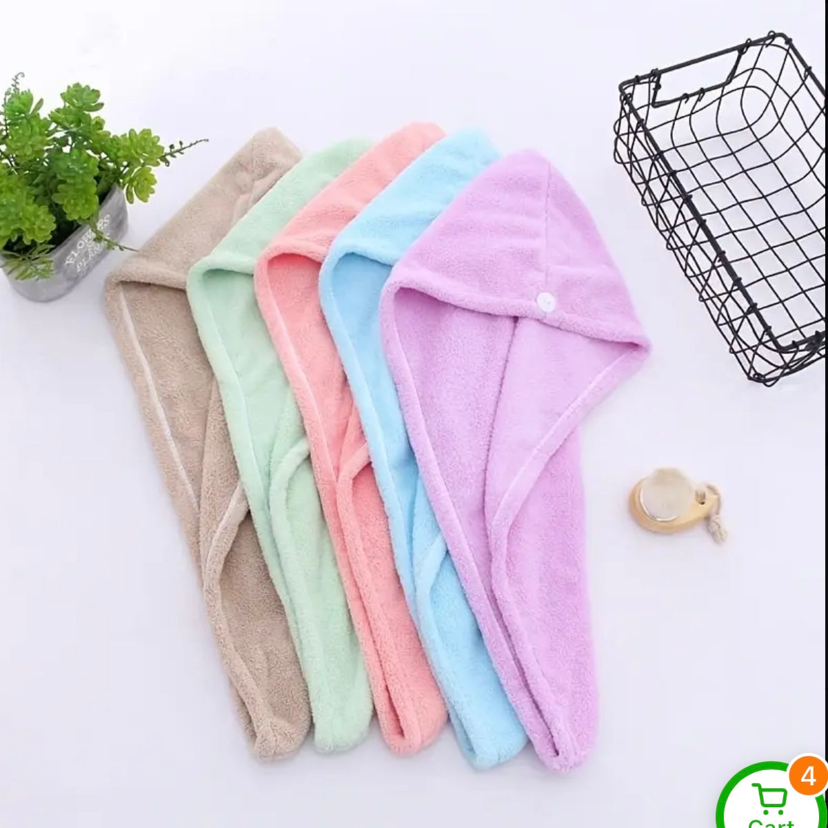 منشفة شعر فائقة الامتصاص وسريعة الجفاف مع زر - قطعة واحدة من غلاف الألياف الدقيقة الناعمة