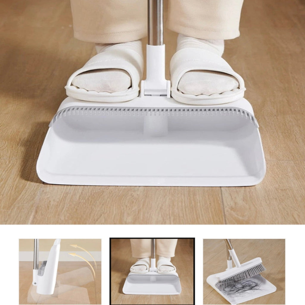 مجموعة مجرفة وفرشاة ذات مقبض طويل من Ecoco - مكنسة مريحة مقاس 90 سم مع دوران 360 درجة ومجرفة قابلة للطي