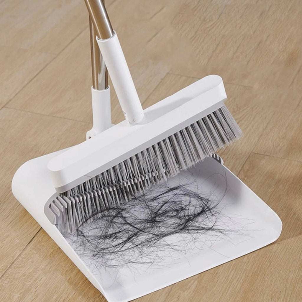 مجموعة مجرفة وفرشاة ذات مقبض طويل من Ecoco - مكنسة مريحة مقاس 90 سم مع دوران 360 درجة ومجرفة قابلة للطي