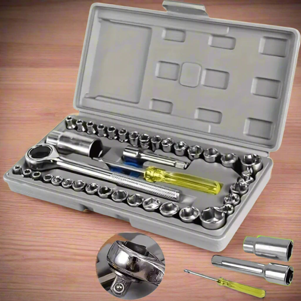 Professional-Grade Carbon Steel Ratchet Wrench Set, Multi-Functional Automotive Repair Toolbox with Drivers, Automotive Repair Tools | Compact Toolbox | Durable Construction, Toolbox for Car