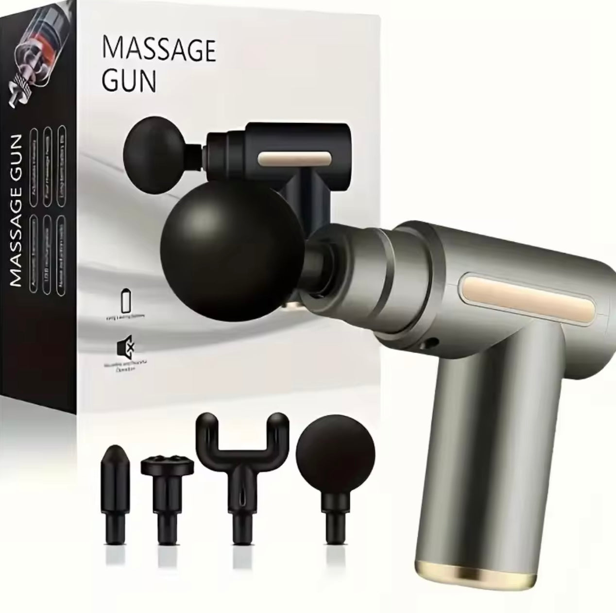 Compact & Powerful Deep Tissue Massage Gun - Handheld, Sleek Black Design with Golden Accents, USB Rechargeable, 4-12V Lithium Battery, Includes Multiple Attachments for Full Body Relaxation Facial Massage Gun- Ideal Gift for Holiday