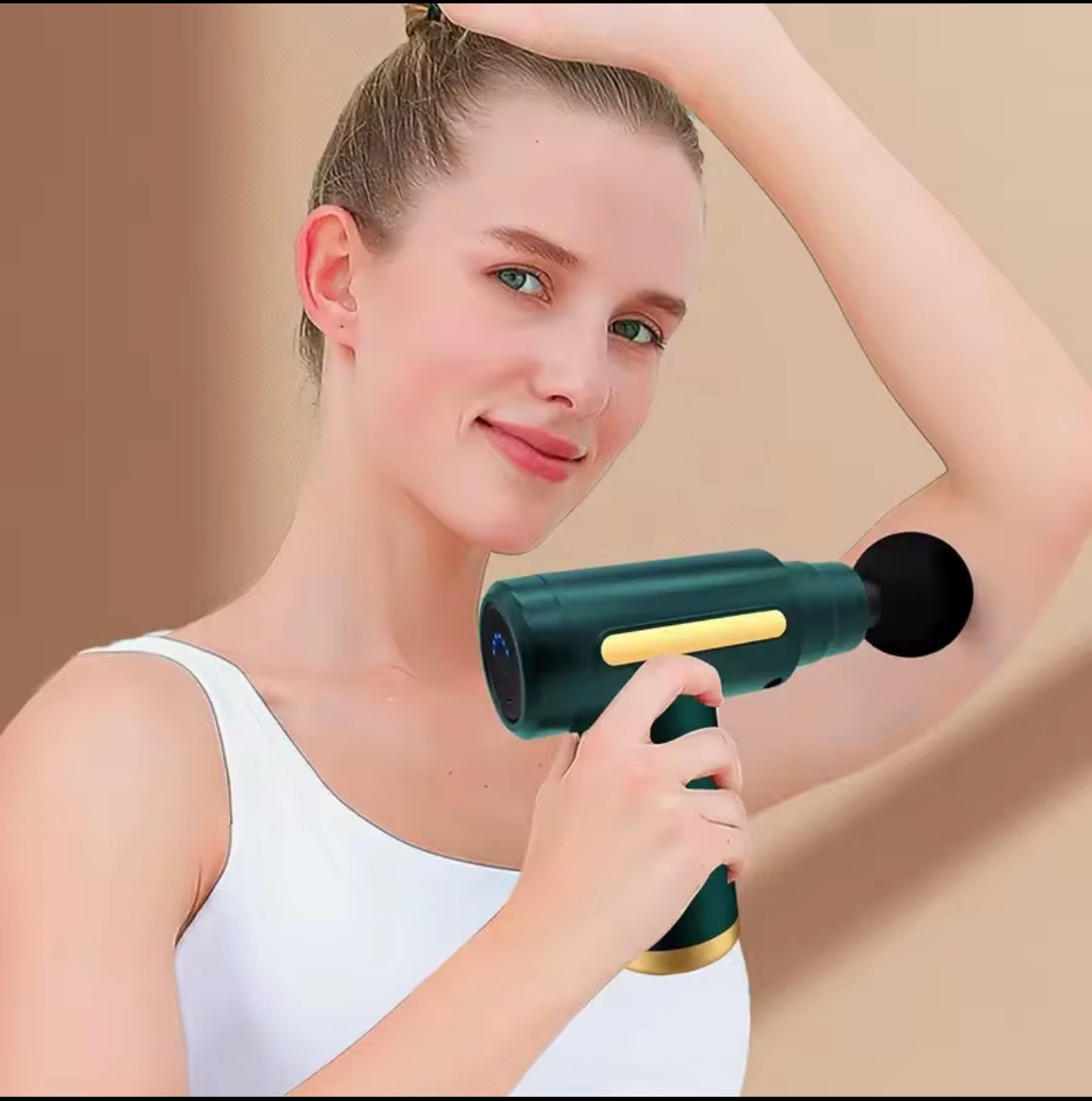 Compact & Powerful Deep Tissue Massage Gun - Handheld, Sleek Black Design with Golden Accents, USB Rechargeable, 4-12V Lithium Battery, Includes Multiple Attachments for Full Body Relaxation Facial Massage Gun- Ideal Gift for Holiday
