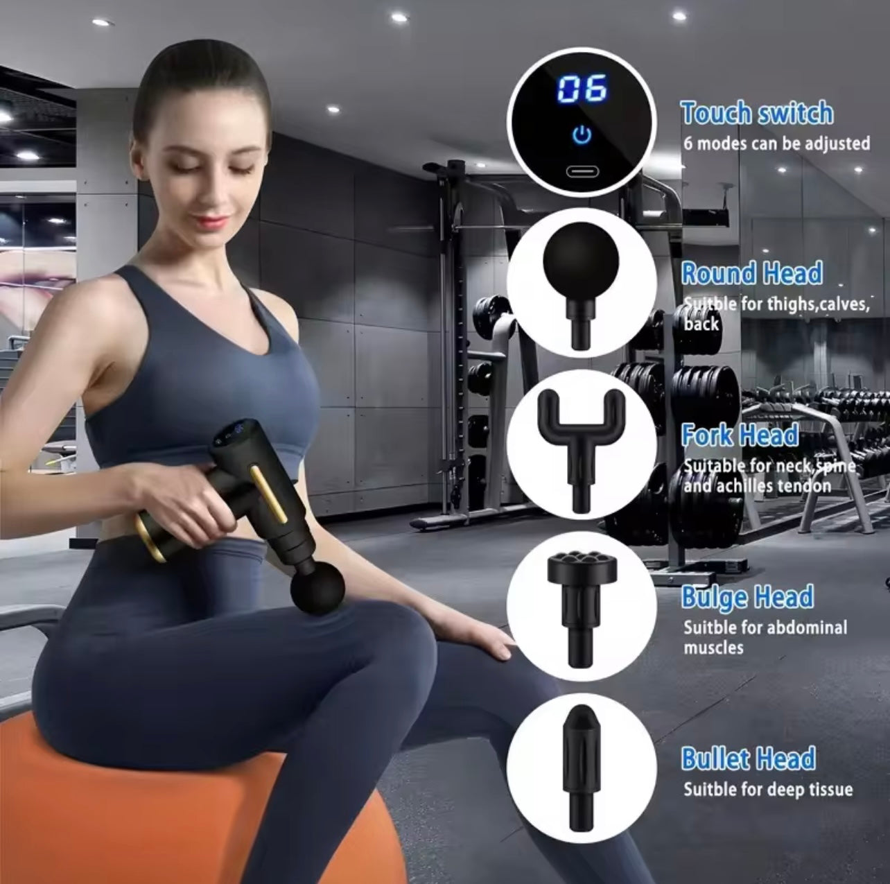 Compact & Powerful Deep Tissue Massage Gun - Handheld, Sleek Black Design with Golden Accents, USB Rechargeable, 4-12V Lithium Battery, Includes Multiple Attachments for Full Body Relaxation Facial Massage Gun- Ideal Gift for Holiday