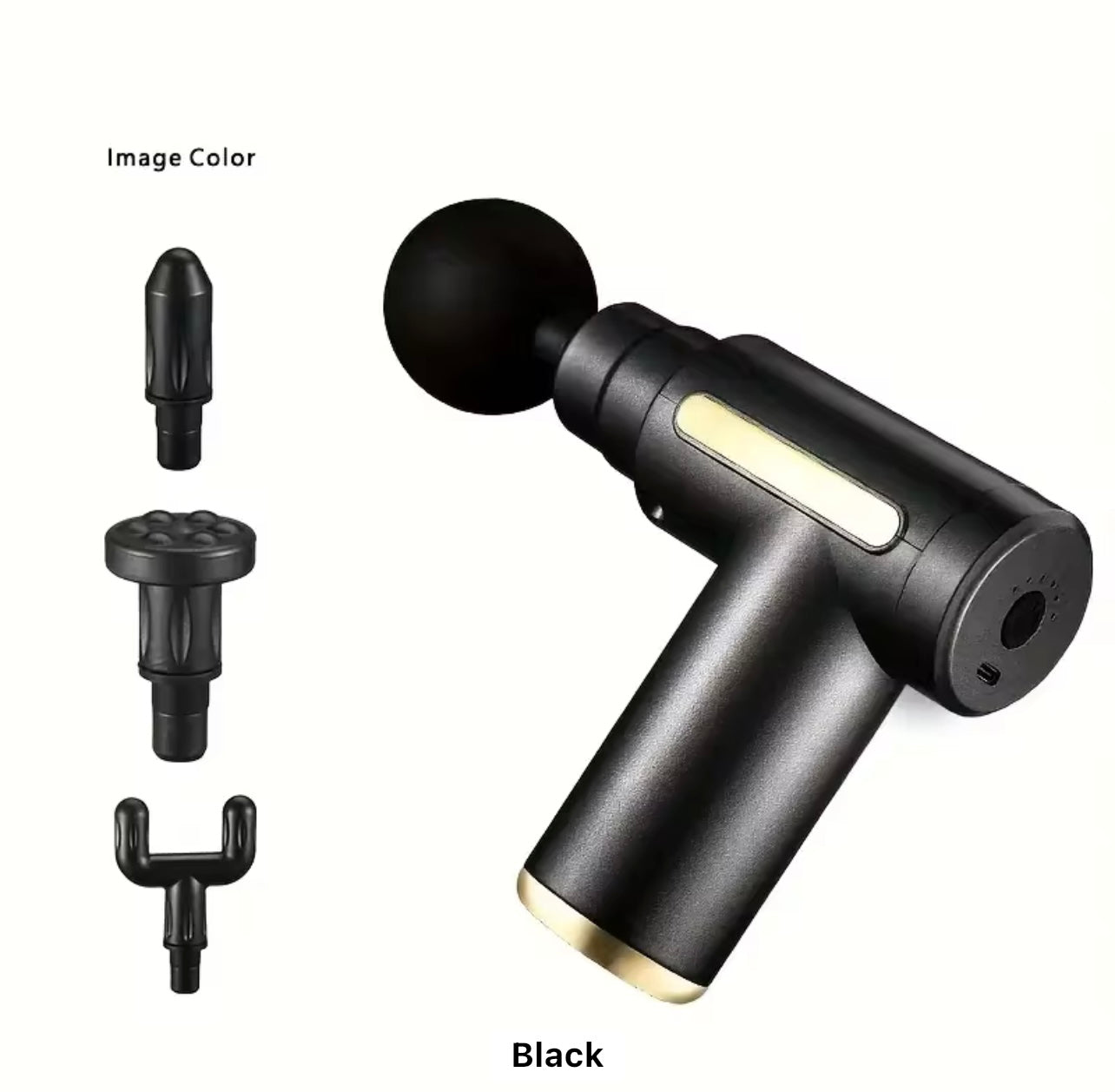 Compact & Powerful Deep Tissue Massage Gun - Handheld, Sleek Black Design with Golden Accents, USB Rechargeable, 4-12V Lithium Battery, Includes Multiple Attachments for Full Body Relaxation Facial Massage Gun- Ideal Gift for Holiday