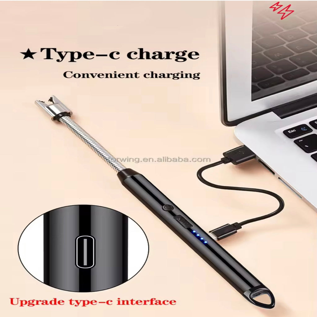 1pc Windproof Fireless Electric Lighter, Kitchen Aromatherapy Candle Ignition Rod Gas Stove Smart Pulse Rechargeable Spark Gun for Candles, BBQ, Camping & Home Use - Suitable for Christmas and New Year Celebrations