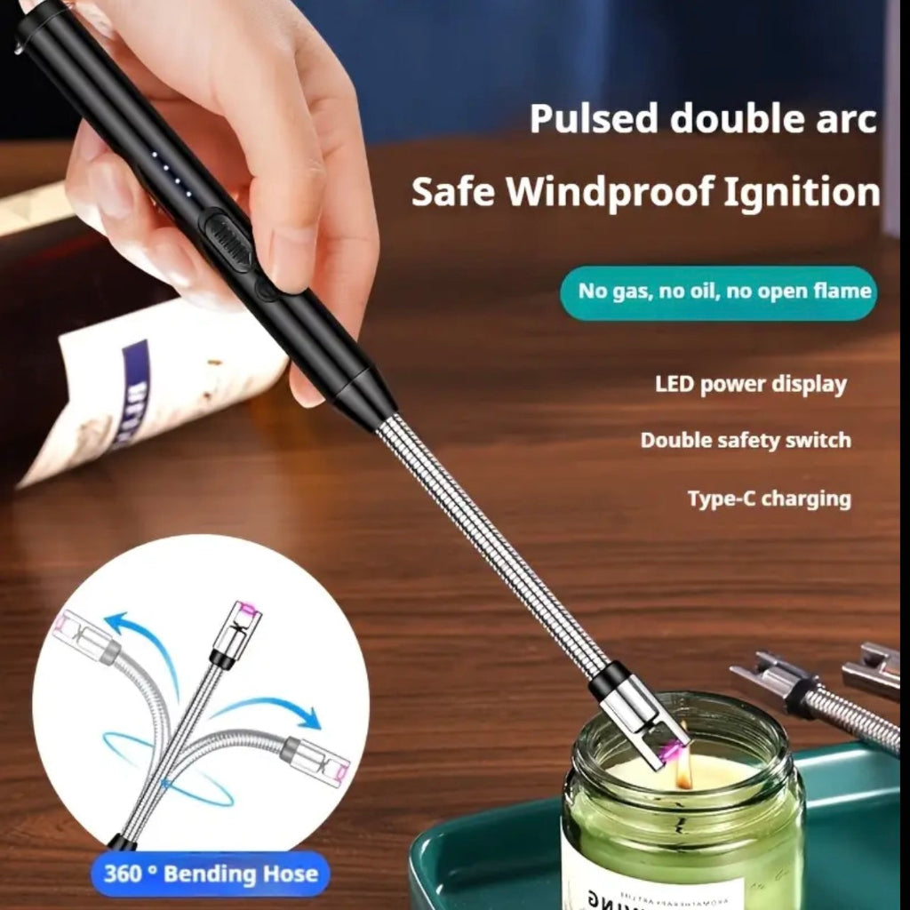 1pc Windproof Fireless Electric Lighter, Kitchen Aromatherapy Candle Ignition Rod Gas Stove Smart Pulse Rechargeable Spark Gun for Candles, BBQ, Camping & Home Use - Suitable for Christmas and New Year Celebrations