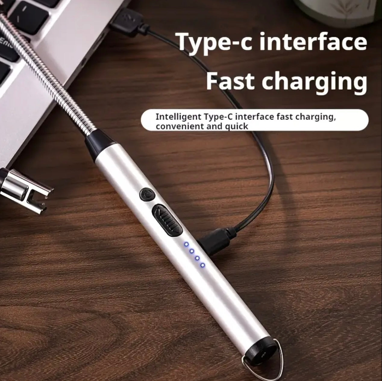 1pc Windproof Fireless Electric Lighter, Kitchen Aromatherapy Candle Ignition Rod Gas Stove Smart Pulse Rechargeable Spark Gun for Candles, BBQ, Camping & Home Use - Suitable for Christmas and New Year Celebrations