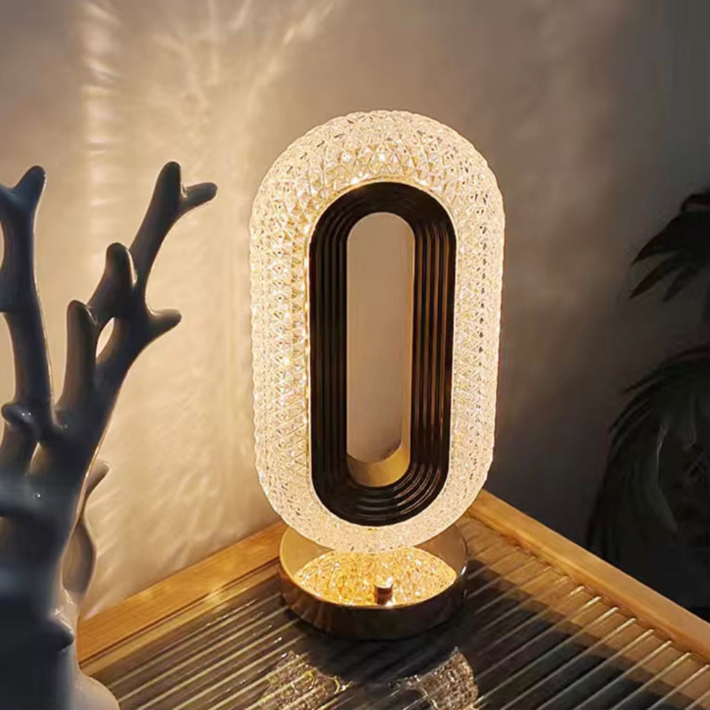 1 luxurious oval crystal table lamp, office USB charging lamp, living room bedside night light decorative table lamp suitable for bedroom, living room, party and dinner decoration creative lamp
