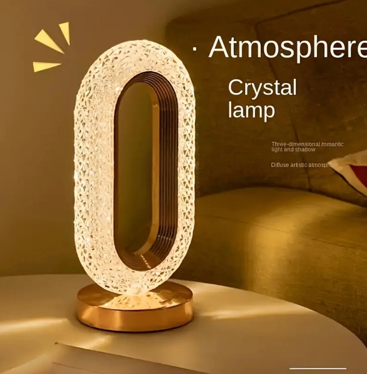 1 luxurious oval crystal table lamp, office USB charging lamp, living room bedside night light decorative table lamp suitable for bedroom, living room, party and dinner decoration creative lamp