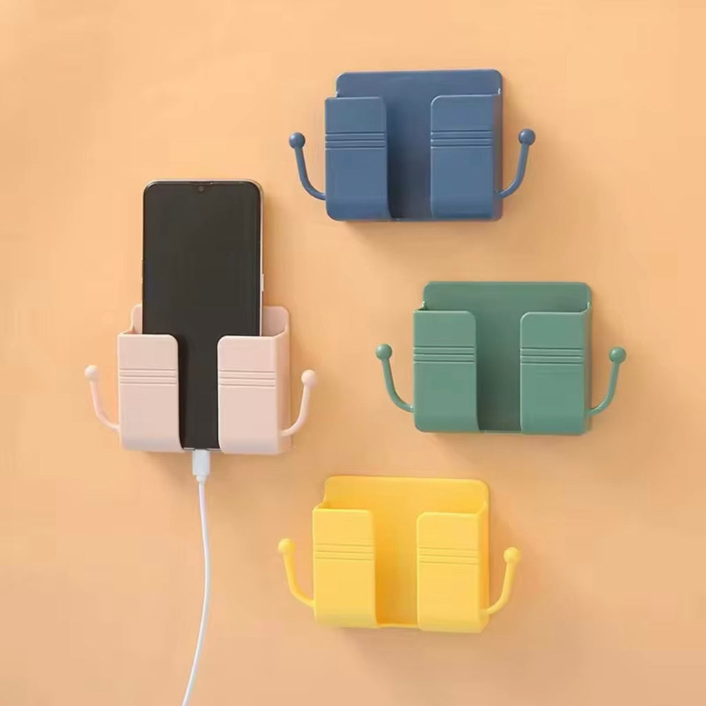 1pc Wall-Mounted Phone Holder & Organizer - No-Drill Multifunctional Storage Box with Remote Control Hooks, Durable Plastic Classic Design for Living Room, Bedroom, Office - Perfect Mother's Dav Gift (Multiple Colors)