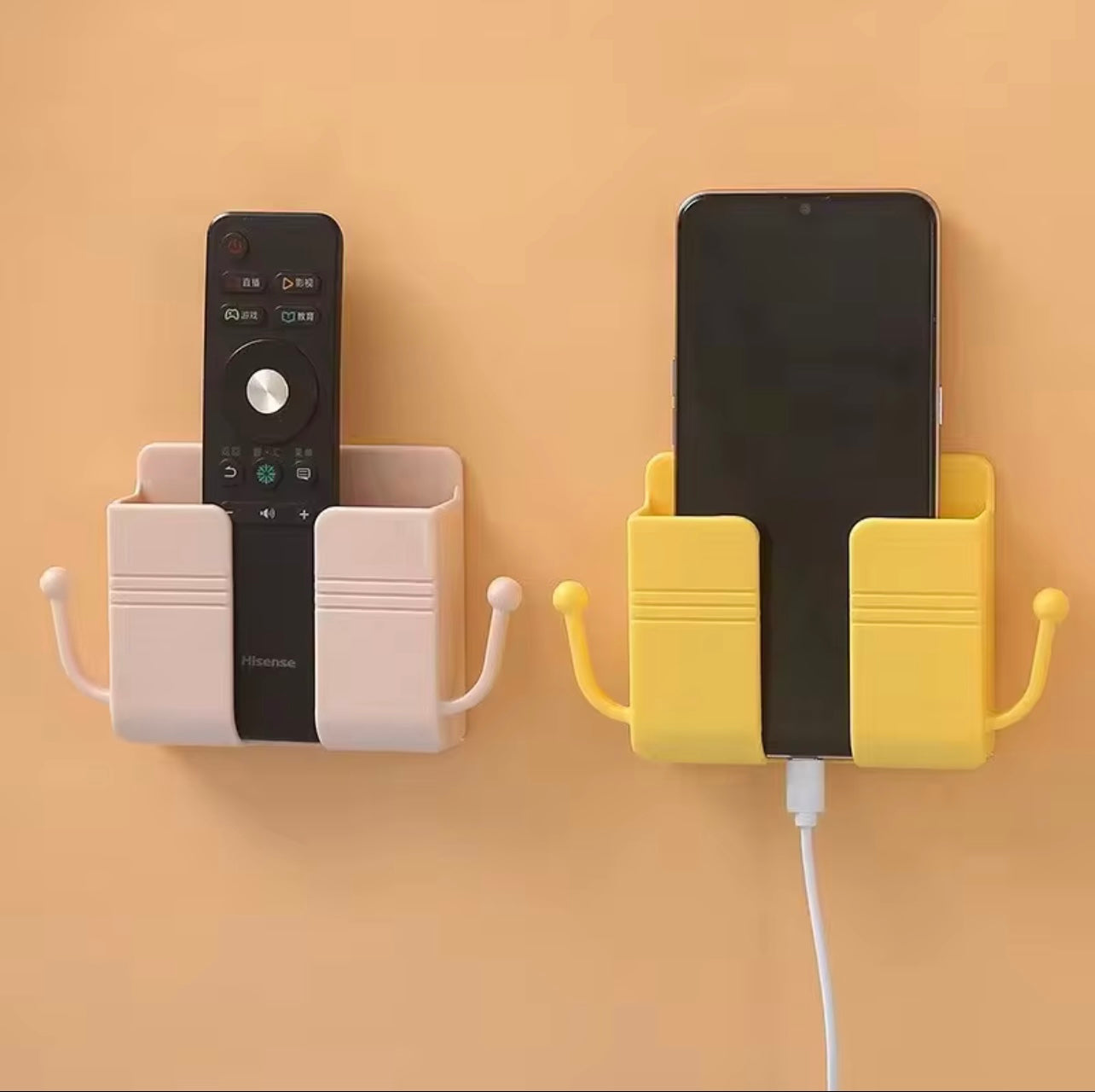 1pc Wall-Mounted Phone Holder & Organizer - No-Drill Multifunctional Storage Box with Remote Control Hooks, Durable Plastic Classic Design for Living Room, Bedroom, Office - Perfect Mother's Dav Gift (Multiple Colors)