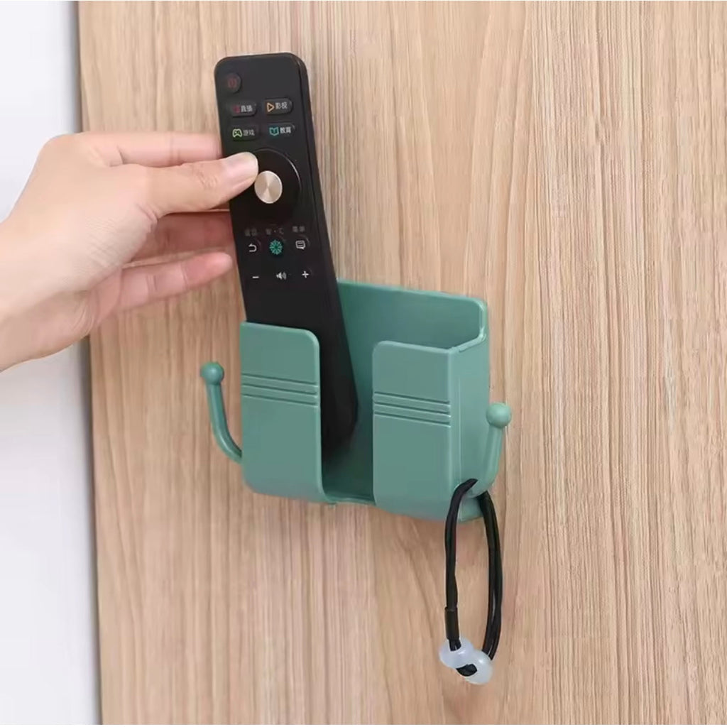 1pc Wall-Mounted Phone Holder & Organizer - No-Drill Multifunctional Storage Box with Remote Control Hooks, Durable Plastic Classic Design for Living Room, Bedroom, Office - Perfect Mother's Dav Gift (Multiple Colors)