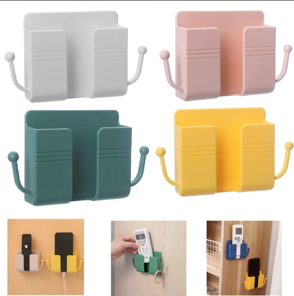 1pc Wall-Mounted Phone Holder & Organizer - No-Drill Multifunctional Storage Box with Remote Control Hooks, Durable Plastic Classic Design for Living Room, Bedroom, Office - Perfect Mother's Dav Gift (Multiple Colors)