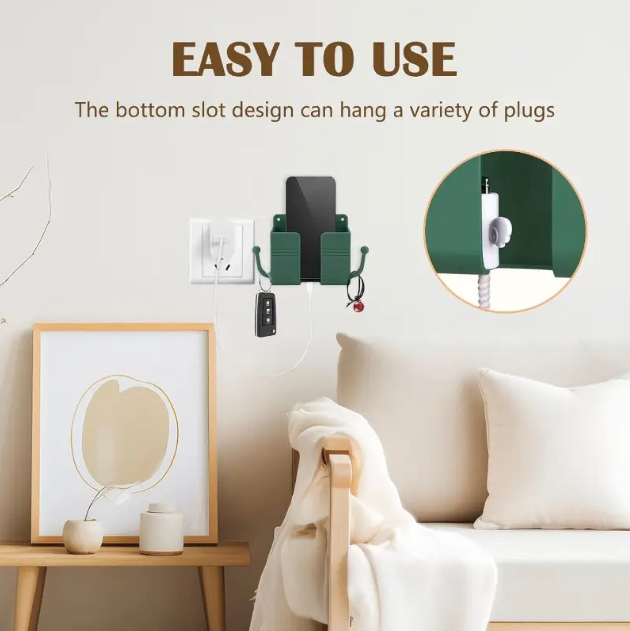 1pc Wall-Mounted Phone Holder & Organizer - No-Drill Multifunctional Storage Box with Remote Control Hooks, Durable Plastic Classic Design for Living Room, Bedroom, Office - Perfect Mother's Dav Gift (Multiple Colors)