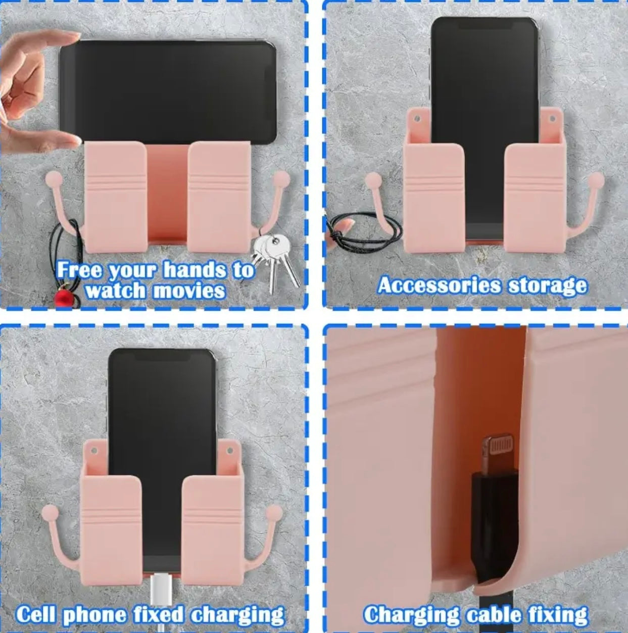 1pc Wall-Mounted Phone Holder & Organizer - No-Drill Multifunctional Storage Box with Remote Control Hooks, Durable Plastic Classic Design for Living Room, Bedroom, Office - Perfect Mother's Dav Gift (Multiple Colors)