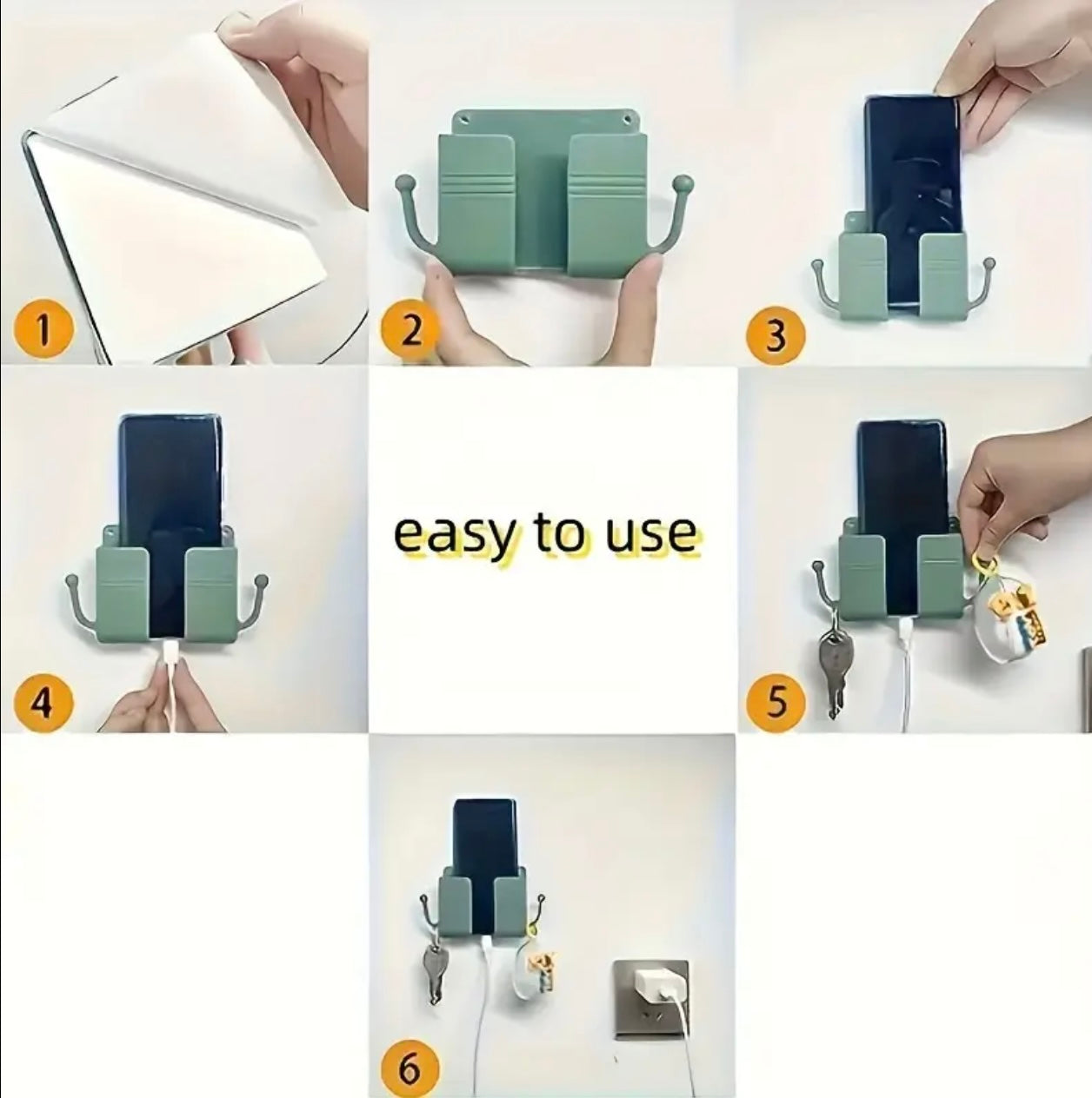 1pc Wall-Mounted Phone Holder & Organizer - No-Drill Multifunctional Storage Box with Remote Control Hooks, Durable Plastic Classic Design for Living Room, Bedroom, Office - Perfect Mother's Dav Gift (Multiple Colors)